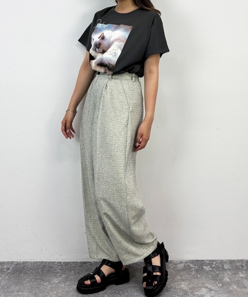NICOLE CLUB(ニコル クラブ)の「フレンチスリーブ猫Tシャツ(Tシャツ/カットソー・レディース・チャコール/オフホワイト/ホワイト×グレー・FREE)」の11枚目の写真