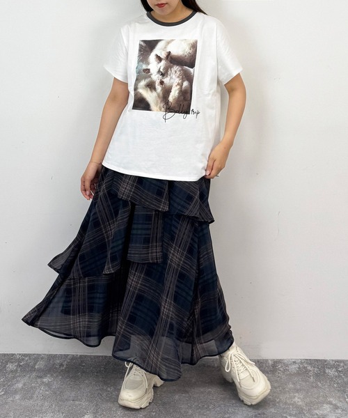 NICOLE CLUB(ニコル クラブ)の「フレンチスリーブ猫Tシャツ(Tシャツ/カットソー・レディース・チャコール/オフホワイト/ホワイト×グレー・FREE)」の13枚目の写真