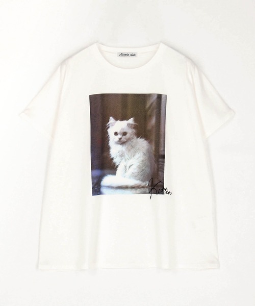 NICOLE CLUB(ニコル クラブ)の「フレンチスリーブ猫Tシャツ(Tシャツ/カットソー・レディース・チャコール/オフホワイト/ホワイト×グレー・FREE)」の17枚目の写真