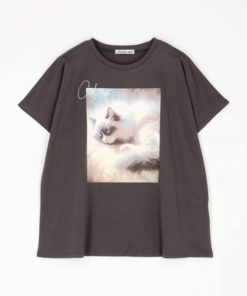 NICOLE CLUB(ニコル クラブ)の「フレンチスリーブ猫Tシャツ(Tシャツ/カットソー・レディース・チャコール/オフホワイト/ホワイト×グレー・FREE)」の18枚目の写真