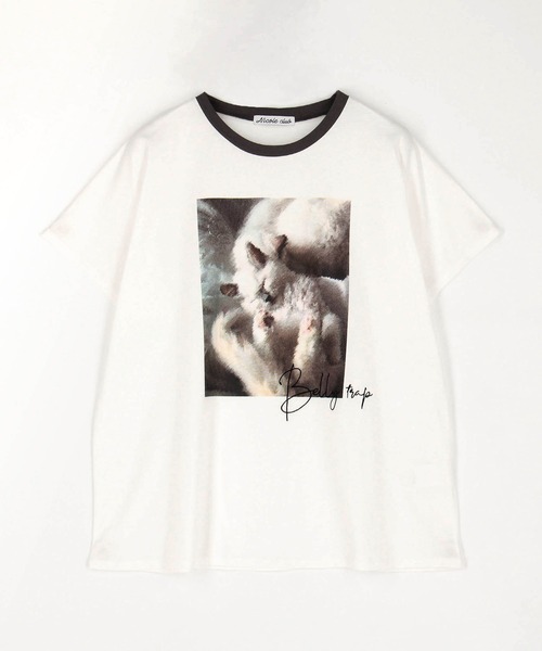 NICOLE CLUB(ニコル クラブ)の「フレンチスリーブ猫Tシャツ(Tシャツ/カットソー・レディース・チャコール/オフホワイト/ホワイト×グレー・FREE)」の19枚目の写真