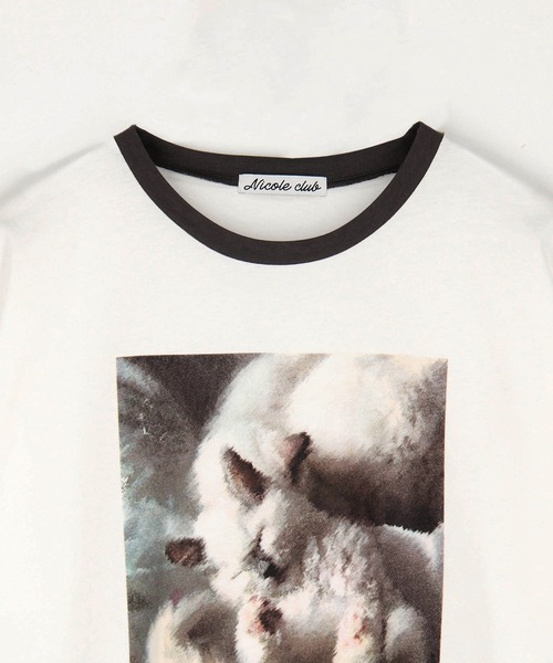 NICOLE CLUB(ニコル クラブ)の「フレンチスリーブ猫Tシャツ(Tシャツ/カットソー・レディース・チャコール/オフホワイト/ホワイト×グレー・FREE)」の21枚目の写真
