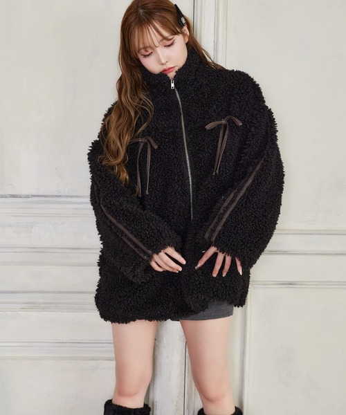 セール】【今すぐお届け可能！】サイドラインリボンボアブルゾン