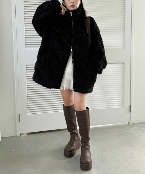 む*送様 NICE CLAUP サイドラインリボンボアブルゾン サイドラインリボンボアブルゾン（ブルゾン）｜one after