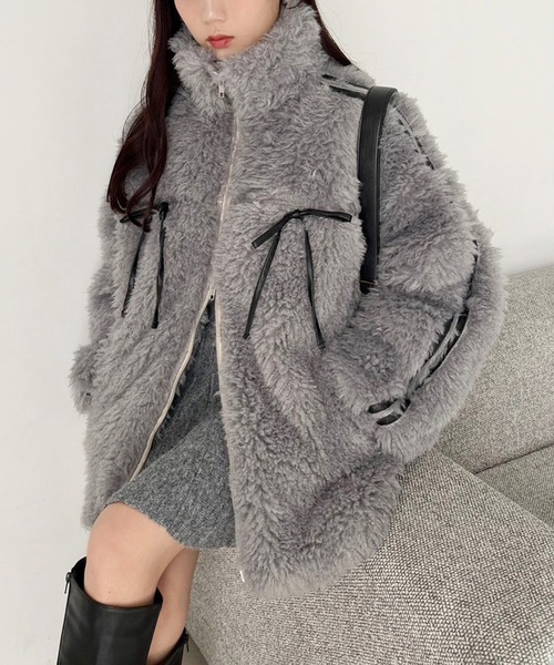 NICE CLAUP サイドラインリボンボアブルゾン サイドラインリボンボアブルゾン（ブルゾン）｜one after