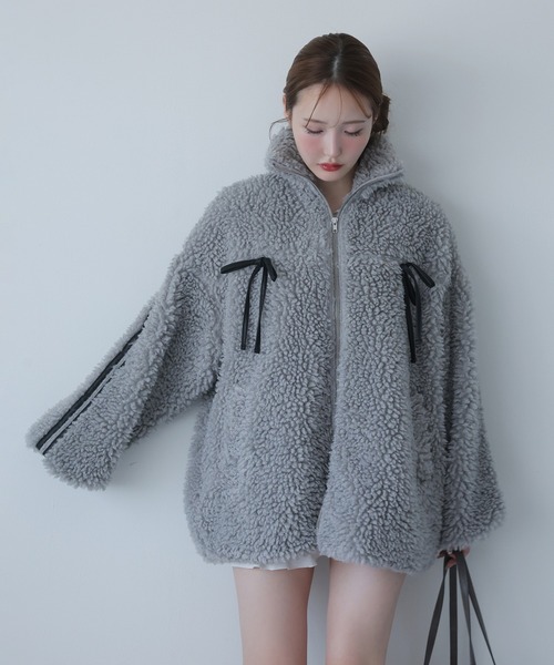 サイドラインリボンボアブルゾン（ブルゾン）｜one after