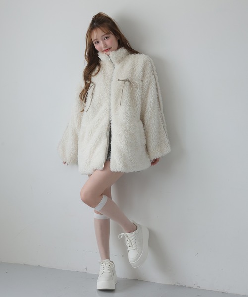 む*送様 NICE CLAUP サイドラインリボンボアブルゾン サイドラインリボンボアブルゾン（ブルゾン）｜one after