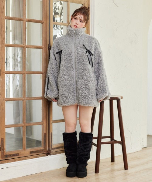 NICE CLAUP サイドラインリボンボアブルゾン サイドラインリボンボアブルゾン（ブルゾン）｜one after