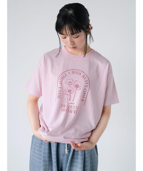 ehka sopo(エヘカソポ)の「花プリントTシャツ(Tシャツ/カットソー・レディース・ピンク/ブラック/オフホワイト/キナリ・F)」の1枚目の写真