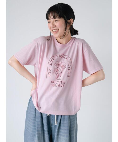 ehka sopo(エヘカソポ)の「花プリントTシャツ(Tシャツ/カットソー・レディース・ピンク/ブラック/オフホワイト/キナリ・F)」の6枚目の写真
