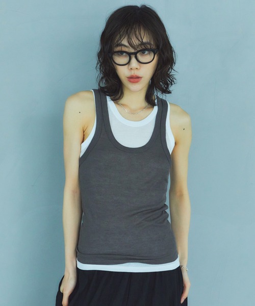 LIENCOEUR（リアンクール）の「レイヤードルーズタンクトップ（タンクトップ・レディース・ブラック/レッド/ダークグレー・FREE）」の2枚目の写真