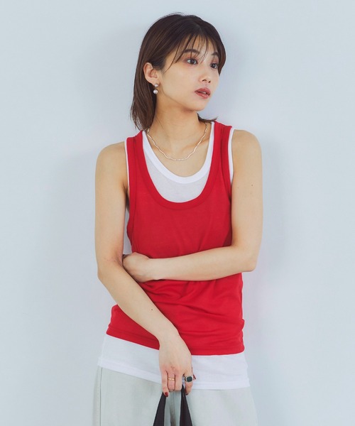 LIENCOEUR（リアンクール）の「レイヤードルーズタンクトップ（タンクトップ・レディース・ブラック/レッド/ダークグレー・FREE）」の14枚目の写真