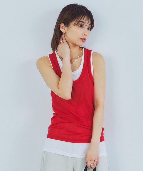 LIENCOEUR（リアンクール）の「レイヤードルーズタンクトップ（タンクトップ・レディース・ブラック/レッド/ダークグレー・FREE）」の15枚目の写真