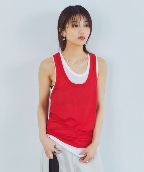 LIENCOEUR（リアンクール）の「レイヤードルーズタンクトップ（タンクトップ・レディース・ブラック/レッド/ダークグレー・FREE）」の16枚目の写真