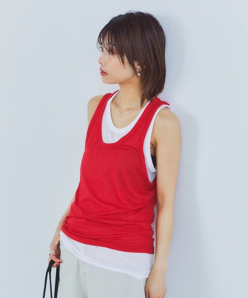LIENCOEUR（リアンクール）の「レイヤードルーズタンクトップ（タンクトップ・レディース・ブラック/レッド/ダークグレー・FREE）」の17枚目の写真