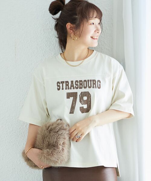 le.coeur blanc(ルクールブラン)の「ナンバリングハーフスリーブTシャツ(Tシャツ/カットソー・レディース・オフホワイト/ダークグレー/アイボリー・38)」の2枚目の写真