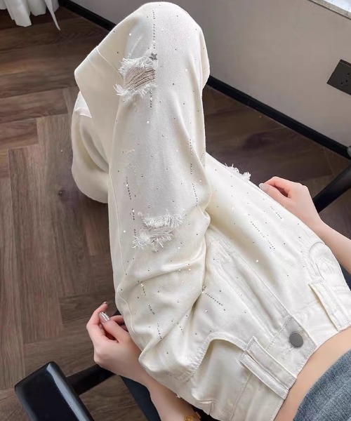 スパンコール×ダメージ加工ワイドデニムパンツ（デニムパンツ