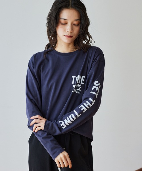 BARNYARDSTORM(バンヤードストーム)の「BARNYARDSTORM / TONEロゴロンT / 吸水速乾・マシンウォッシャブル(Tシャツ/カットソー・レディース・ホワイト/ネイビー・FREE)」の3枚目の写真