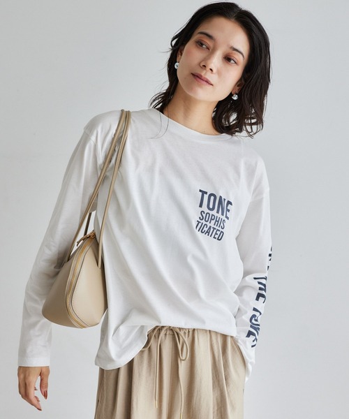 BARNYARDSTORM(バンヤードストーム)の「BARNYARDSTORM / TONEロゴロンT / 吸水速乾・マシンウォッシャブル(Tシャツ/カットソー・レディース・ホワイト/ネイビー・FREE)」の8枚目の写真