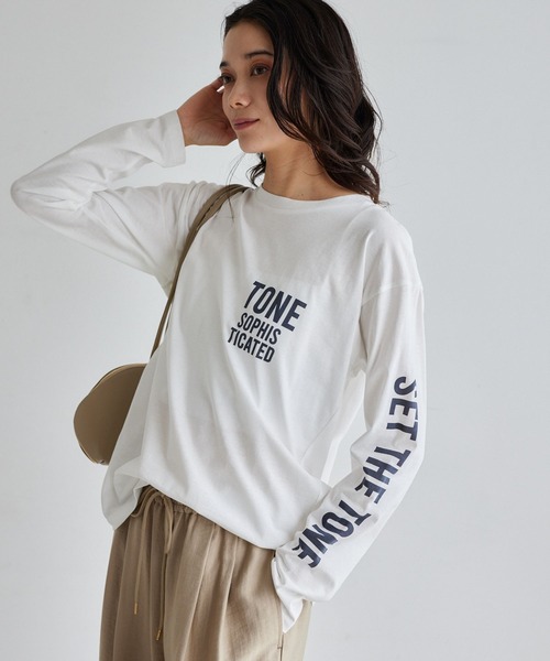 BARNYARDSTORM(バンヤードストーム)の「BARNYARDSTORM / TONEロゴロンT / 吸水速乾・マシンウォッシャブル(Tシャツ/カットソー・レディース・ホワイト/ネイビー・FREE)」の9枚目の写真