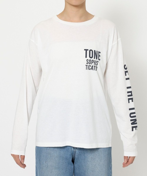 BARNYARDSTORM(バンヤードストーム)の「BARNYARDSTORM / TONEロゴロンT / 吸水速乾・マシンウォッシャブル(Tシャツ/カットソー・レディース・ホワイト/ネイビー・FREE)」の12枚目の写真