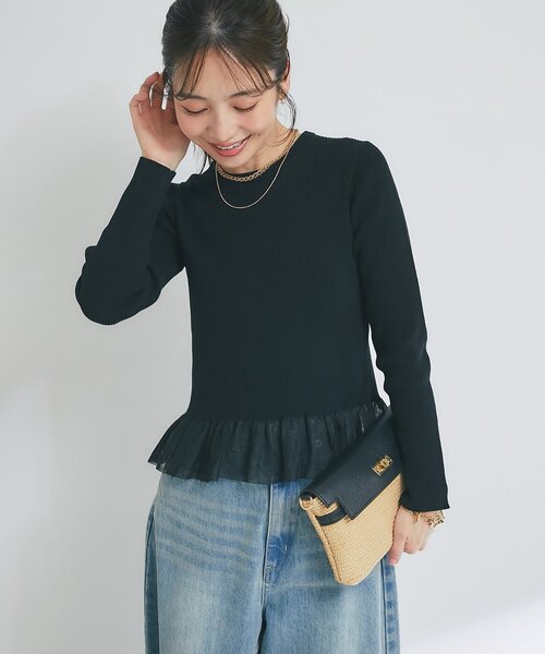 La boutique BonBon(ラブティックボンボン)の「【着回し力◎】シアーフリルニット(ニット/セーター・レディース・ブラック/ホワイト・FREE)」の20枚目の写真