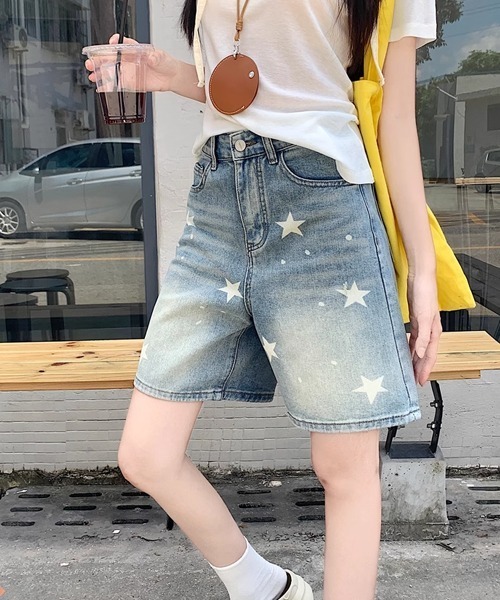 Dream garden（ドリームガーデン）の「星柄ブリーチ5分丈ワイドデニムパンツ（デニムパンツ・レディース・ブルー・S/M/L/XL/2XL/3XL/4XL/5XL）」の8枚目の写真