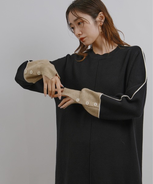 ラインデザインミラノリブ編みニットワンピース Palm Riche│Eimee Law