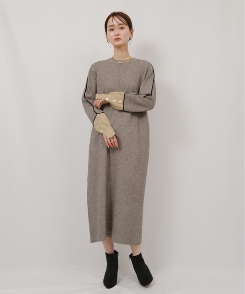 ラインデザインミラノリブ編みニットワンピース Palm Riche│Eimee Law