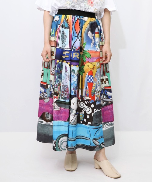 ScoLar（スカラー）の「152755：四季の柄・ヴィンテージカー 2柄展開スカート（Tシャツ/カットソー・レディース・オレンジ/ブラック・M）」の15枚目の写真