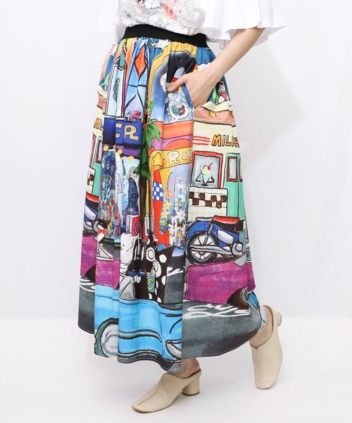 ScoLar（スカラー）の「152755：四季の柄・ヴィンテージカー 2柄展開スカート（Tシャツ/カットソー・レディース・オレンジ/ブラック・M）」の16枚目の写真