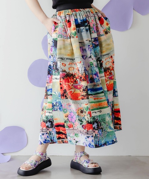 ScoLar（スカラー）の「152755：四季の柄・ヴィンテージカー 2柄展開スカート（Tシャツ/カットソー・レディース・オレンジ/ブラック・M）」の10枚目の写真