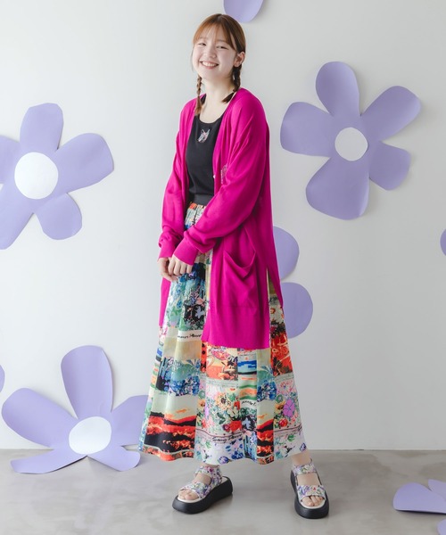 ScoLar（スカラー）の「152755：四季の柄・ヴィンテージカー 2柄展開スカート（Tシャツ/カットソー・レディース・オレンジ/ブラック・M）」の11枚目の写真