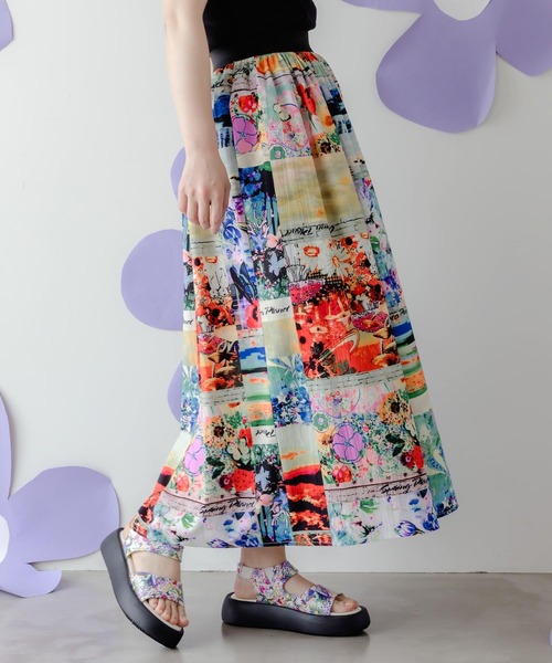 ScoLar（スカラー）の「152755：四季の柄・ヴィンテージカー 2柄展開スカート（Tシャツ/カットソー・レディース・オレンジ/ブラック・M）」の12枚目の写真