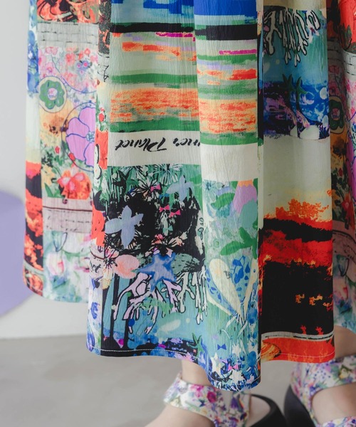 ScoLar（スカラー）の「152755：四季の柄・ヴィンテージカー 2柄展開スカート（Tシャツ/カットソー・レディース・オレンジ/ブラック・M）」の14枚目の写真