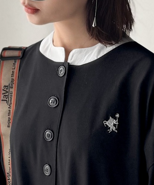 classicalelf(クラシカルエルフ)の「大人リラクシーで抜け感を。胸刺繍配色デザインヘンリーネックロングワンピース(長袖)(ワンピース・レディース・ブラック/杢グレー/ネイビー・LARGE/X-LARGE/SMALL/MEDIUM)」の15枚目の写真