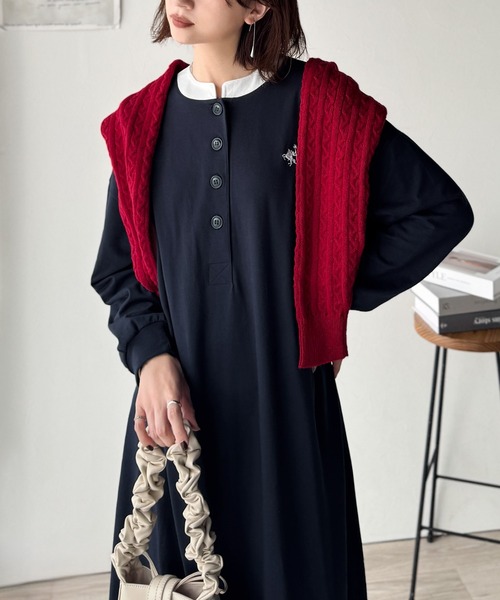 classicalelf(クラシカルエルフ)の「大人リラクシーで抜け感を。胸刺繍配色デザインヘンリーネックロングワンピース(長袖)(ワンピース・レディース・ブラック/杢グレー/ネイビー・LARGE/X-LARGE/SMALL/MEDIUM)」の20枚目の写真
