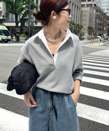 DouDou | 【インフルエンサー OKOCHI企画】シャツ襟ラガースウェットトップス(Tシャツ/カットソー)