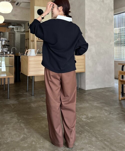 DouDou（ドゥドゥ）の「【インフルエンサー OKOCHI企画】シャツ襟ラガースウェットトップス（Tシャツ/カットソー・レディース・グレー/ライトベージュ/ブラック・FREE）」の8枚目の写真