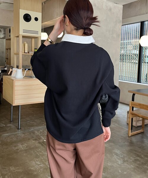 DouDou（ドゥドゥ）の「【インフルエンサー OKOCHI企画】シャツ襟ラガースウェットトップス（Tシャツ/カットソー・レディース・グレー/ライトベージュ/ブラック・FREE）」の13枚目の写真
