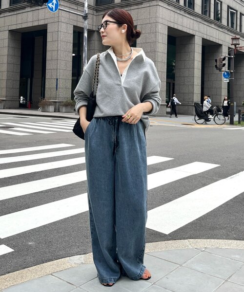 DouDou（ドゥドゥ）の「【インフルエンサー OKOCHI企画】シャツ襟ラガースウェットトップス（Tシャツ/カットソー・レディース・グレー/ライトベージュ/ブラック・FREE）」の16枚目の写真