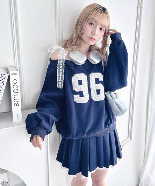 Loueme(ルエム)の「【上下2点セット】レースナンバリングスウェットセットアップ(セットアップ・レディース・グレー/ネイビー・FREE)」の1枚目の写真