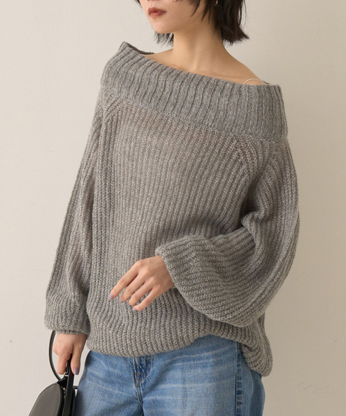 Rouge vif(ルージュヴィフ)の「モヘア混オフショルラメニットプルオーバー(ニット/セーター・レディース・オフホワイト/サックスブルー/グレイッシュベージュ・フリー)」の3枚目の写真