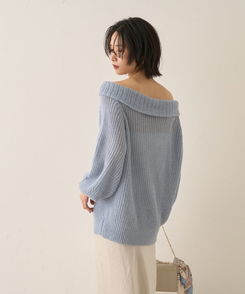 Rouge vif(ルージュヴィフ)の「モヘア混オフショルラメニットプルオーバー(ニット/セーター・レディース・オフホワイト/サックスブルー/グレイッシュベージュ・フリー)」の6枚目の写真