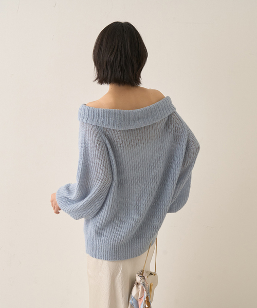 Rouge vif(ルージュヴィフ)の「モヘア混オフショルラメニットプルオーバー(ニット/セーター・レディース・オフホワイト/サックスブルー/グレイッシュベージュ・フリー)」の7枚目の写真