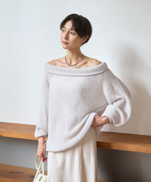 Rouge vif(ルージュヴィフ)の「モヘア混オフショルラメニットプルオーバー(ニット/セーター・レディース・オフホワイト/サックスブルー/グレイッシュベージュ・フリー)」の20枚目の写真