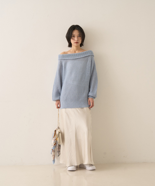 Rouge vif(ルージュヴィフ)の「モヘア混オフショルラメニットプルオーバー(ニット/セーター・レディース・オフホワイト/サックスブルー/グレイッシュベージュ・フリー)」の21枚目の写真