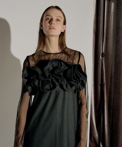 スーツ・フォーマル・ドレス LE'RURE Wavy frill bustier stripe dress Wavy frill bustier stripe dress(ドレス)|LE'RURE(リルアー