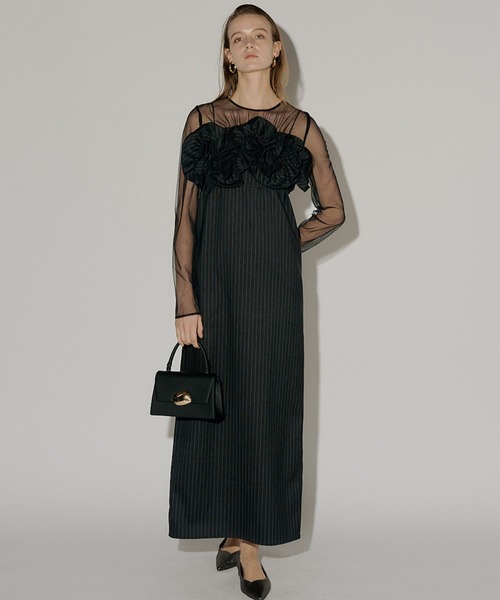 スーツ・フォーマル・ドレス LE'RURE Wavy frill bustier stripe dress Wavy frill bustier stripe dress（ドレス）｜LE'RURE（リルアー