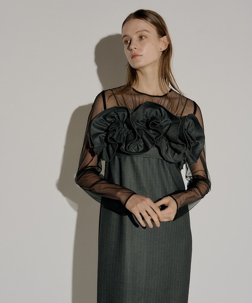 LE’RURE Wavy frill bustier stripe dress Wavy frill bustier stripe dress（ドレス）｜LE'RURE（リルアー
